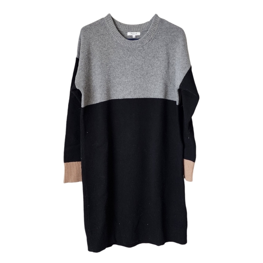 MADEWELL Colorblock Merino Wool Sweater Dress M‎ Gray Black Mini Tunic
